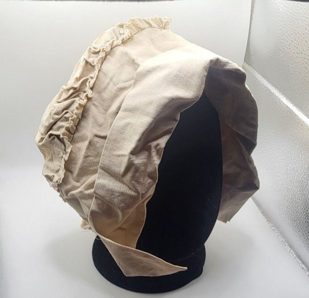 Estate Antique Handmade Cotton Bonnet Tan One Size